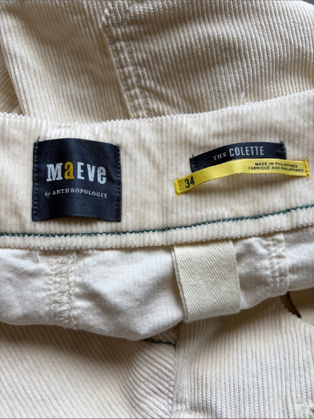 Maeve Anthropologie The Colette Pants Ivory High Rise Cropped Corduroy Sz 34 NEW - Picture 9 of 13